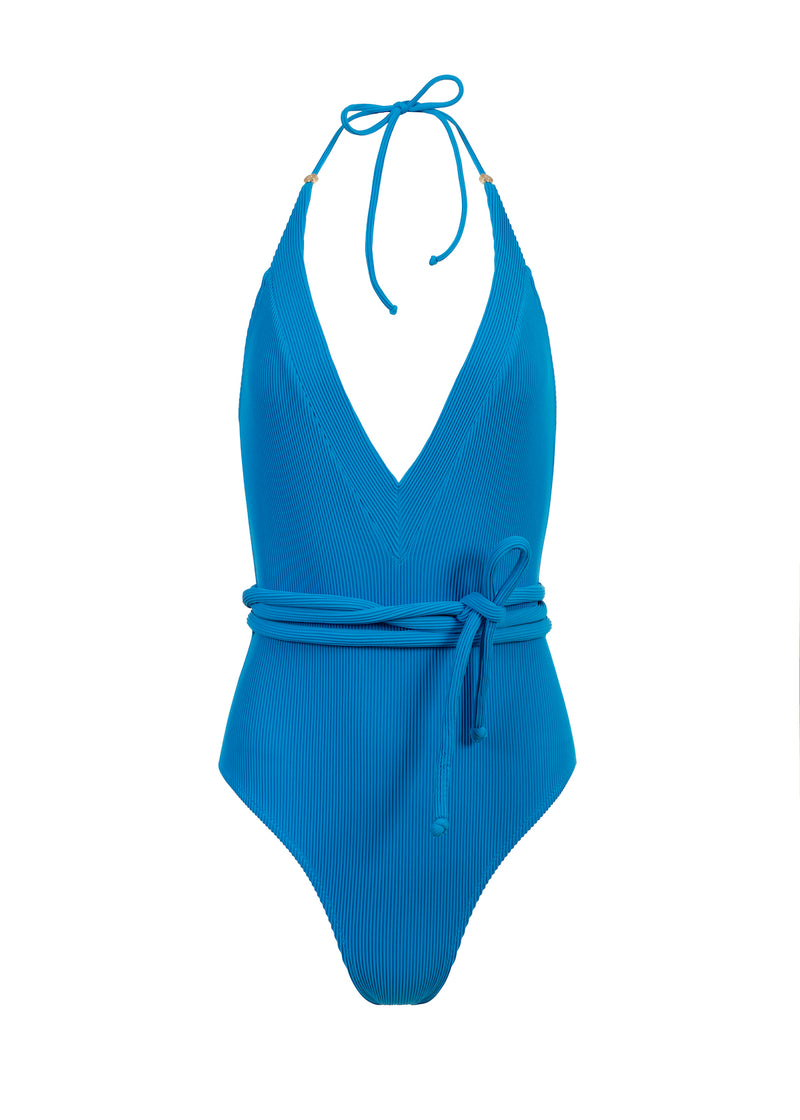 Gaia Plunging V Swimsuit - Azure