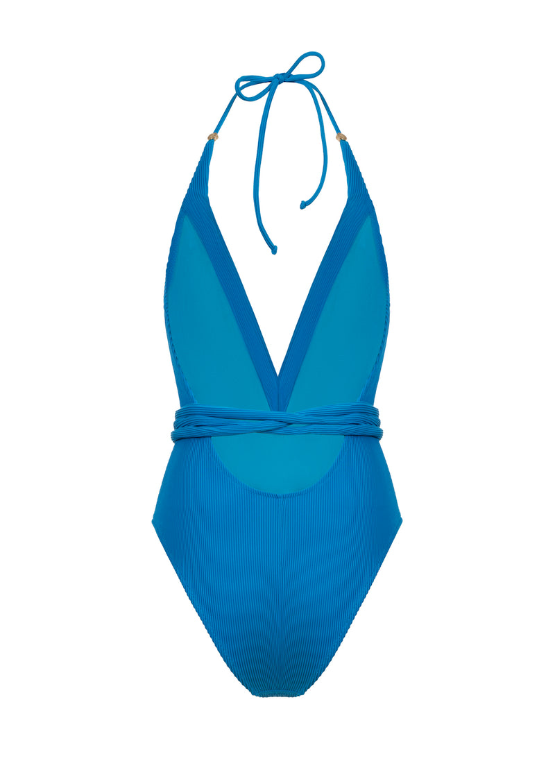 Gaia Plunging V Swimsuit - Azure